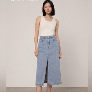 NWT denim maxi skirt Frank and Oak large jean cotton skirt front slit pockets